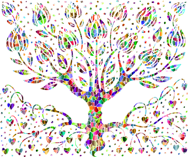 Colorful, abstract tree showing the visible above-ground and invisible below-ground structures of communication