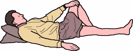 Person laying supine with one knee bent and stretching it to opposite side