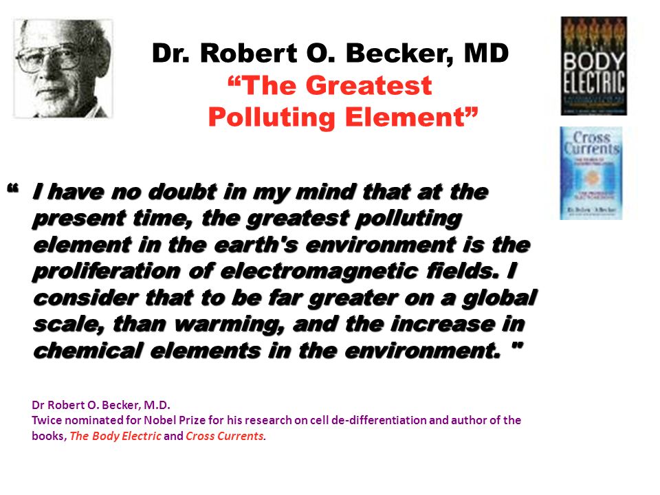 Dr. Robert O. Becker, MD quote about proliferation of electromagnetic fields being the greatest polluting element.
