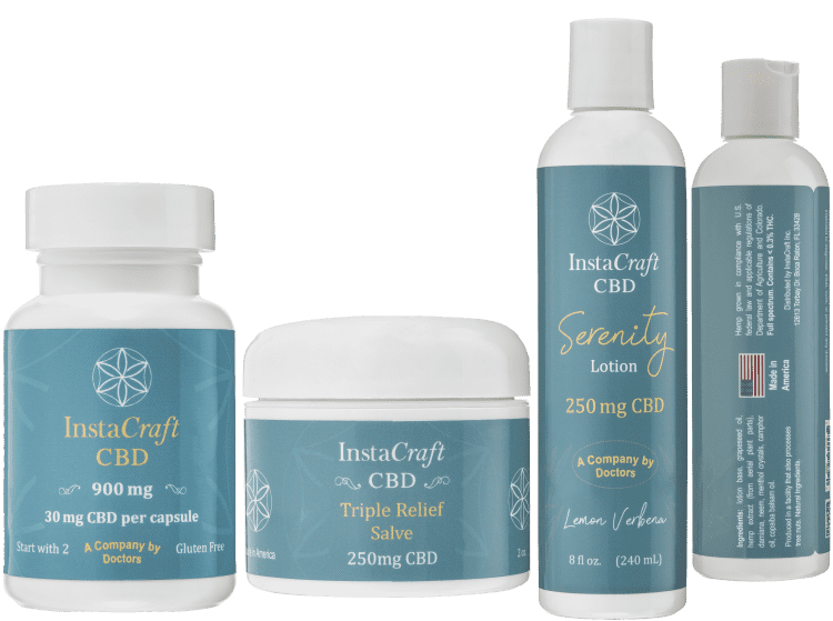 Instacraft CBD oil capsules, salve, and lotion